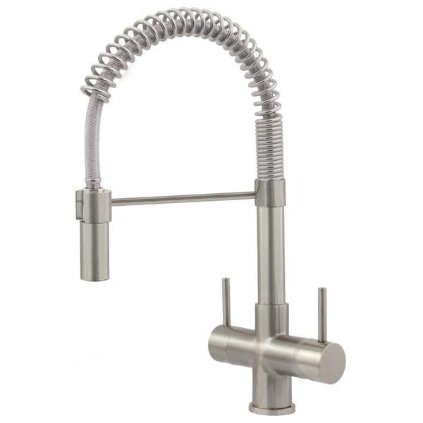 Milano 2 lever Italian design three way tap & filter in Brushed